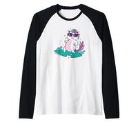 Unicornio Surfeando en el Mar Camiseta Manga Raglan