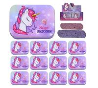 Unicornio - Tiritas Infantiles 12 Cajas (288 Uds) - Apósitos Adhesivos Impermeables y Hipoalergénicos en Lata Metálica - Unicorn - Para Niños, Escuela, Viajes y Primeros Auxilios