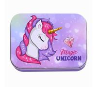 Unicornio Tiritas Infantiles - 24 Apósitos Adhesivos Resistentes al Agua e Hipoalergénicos en Caja Metálica - Tiritas para Heridas de Niños con Diseño Oficial Unicorn