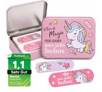 Unicornio Tiritas Infantiles - 24 Apósitos Adhesivos Resistentes al Agua e Hipoalergénicos en Caja Metálica - Tiritas para Heridas de Niños con Diseño Oficial Unicorn