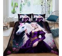 unicornioioio morado Funda Nórdica Algodon 3 Piezas 3D Impresa Aesthetic Mythical Creatures Humans Forest Con Cremallera Y Funda De Almohada King（220x240cm） Microfibra Ropa De Cama Para Niñosy Hombres