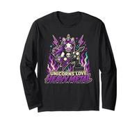 Unicornios Amor Heavy Metal Rock Guitarra Música Fantasía Diversión Manga Larga