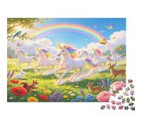 Unicornios Blancos Puzzle de 1000 Piezas Puzzle para Adultos Papel Pradera Arcoiris Cuento Relajación Enfoque Regalo Decoración Familiar 70x50cm/1000pcs