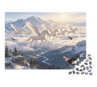 Unicornios Blancos Voladores Puzzle para Adultos Puzzle de 1000 Piezas Montaña Nevada Amanecer De Papel Relajación Familiar Decoración Hogar Regalo 52x38cm/1000pcs