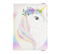 Unicornios con corona floral y soporte de cuero arcoíris para pasaporte para viajes, impermeable, soporte para dinero y tarjetas, organizador de viaje para hombres