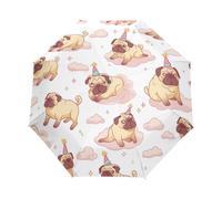 Unicornios De Perro Pug De Dibujos Animados Paraguas Plegable Automático Paraguas de Viaje Mujer Niño Niña Protección UV Resistencia Viento Impermeable