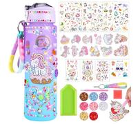 Unicornios DIY Botella De Agua, 900ml Botella de Agua Manualidades, Botella Agua Personalizada para Niñas de 5-12 Años con Pintura de Diamantes, Pegatinas de Unicornio, Piedras Preciosas