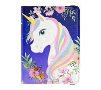 Unicornios en noche estrellada con flores, soporte de cuero para pasaporte, para viajes, impermeable, cartera para pasaporte, para hombres, viajes de negocios