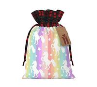 Unicornios en rayas coloridas bolsa de regalo artesanal de arpillera con cordón, una elegante bolsa de regalo textil perfecta para cualquier ocasión