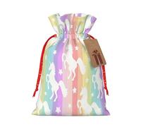 Unicornios en rayas coloridas bolsa de regalo de Navidad, tamaño S, bolsa de regalo de lino para vacaciones, aniversario de Navidad como embalaje de regalo.
