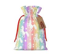 Unicornios en rayas coloridas bolsas de regalo con cordón de Navidad, bolsas de dulces de Navidad reutilizables para regalos, fiesta de Navidad, vacaciones