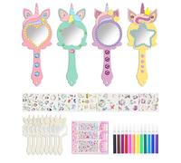 Unicornios Manualidades, 22 Unicornios de Cumpleaños Infantiles, Espejo de Madera para Niños, DIY Madera Manualidades, Juego de Manualidades de Cumpleaños, Espejo Hecho a Mano Inacabado, Espejo