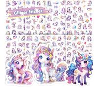 Unicornios Pegatinas Niños, 8 Unidades de Pegatinas de Unicornios con Purpurina, Lámina Holográfica, Aptas para Libros, Scrapbooking, Mochilas Escolares, Tabletas, Bicicletas y Vasos