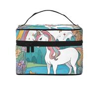 Unicorns by the river - Bolsa de cosméticos de viaje para mujer, (9 x 6.5 x 6.2 pulgadas), bolsa de cosméticos portátil de gran capacidad, bolsa de cosméticos grande para niñas, Negro -, Talla única