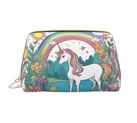 Unicorns by The River - Bolsa de maquillaje portátil de cuero para cosméticos, artículos de tocador y artículos esenciales diarios, White, Talla única