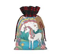 Unicorns by the river - Bolsa de regalo de dos colores con cordón ajustable, ideal para Navidad, cumpleaños