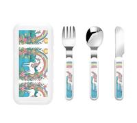 Unicorns by the river - Vajilla portátil infantil de 3 piezas, reutilizable, protección alimentaria, cuchillo, tenedor y cuchara