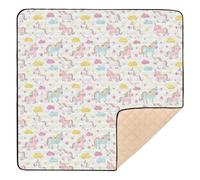 Unicorns Clouds Star Cartoon Peach - Alfombra de juego suave y gruesa para bebé, resistente al agua, para bebés pequeños, 50 x 50 pulgadas