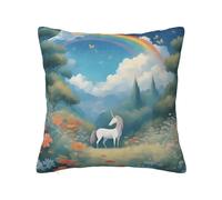 Unicorns in The Distance - Funda de almohada cuadrada de felpa de 66 x 66 cm, adecuada para el hogar, sala de estar, dormitorio y fundas de almohada interiores de coche.