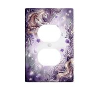 Unicorns - Placa de pared dúplex con diseño de flores, hojas de primavera, color violeta, plástico, tamaño estándar, doble toma de corriente, para dormitorio, baño, cocina, decoración de entrada