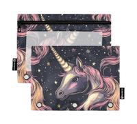 Unicorns Starry Star Night - Bolsa para lápices de 3 agujeros para carpetas de 3 anillos con impermeable para suministros de papelería de estudiantes, Noche de estrellas estrelladas de unicornios, 1