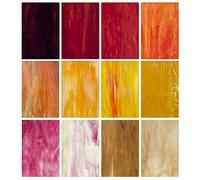 Unicoshape Paquete de 12 hojas de vidrieras, 15 x 10 cm, azulejos de mosaico de arte catedral, rojo y amarillo mezclado