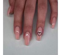 Unicra Coffin - 24 uñas postizas de color rosa desnudo, con forma de corazón medio, uñas postizas, naturales, para mujeres y niñas