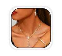 Unicra Conjunto de joyas de novia de plata con diamantes de imitación, collar y pendientes de boda, juego de pulsera de cristal formal para mujeres y novias, talla única, Acero aleado, No es una