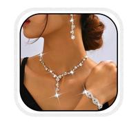 Unicra Conjunto de joyas de novia de plata con diamantes de imitación, collar y pendientes de pulsera, juego de joyería formal para mujeres y novias, talla única, Aleación, No es una piedra preciosa