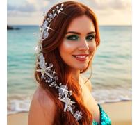 Unicra Diadema de estrella de mar para boda, pelo de novia, vid, estrella de mar, accesorios para novias y damas de honor