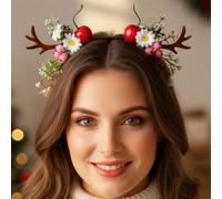 Unicra - Diadema de Navidad con flores, cuernos de ciervo, accesorio para el cabello de Halloween para mujeres y niñas (25)