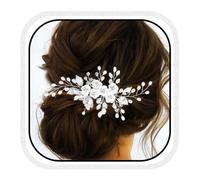 Unicra Flor nupcial pelo peine perla boda tocado hoja extensión plata Rhinestone accesorios para el cabello para mujeres y novias (plata, gratis)
