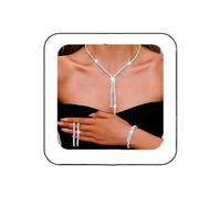 Unicra Juego de joyas de plata para boda, collar y pendientes de novia, juego de pulsera, disfraz de baile de graduación, joyería de cristal formal para mujeres y novias, One Size, Acero aleado, No es