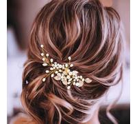 Unicra Silver Wedding Crystal Hair Vines Flor Hoja Tocados Accesorios para el cabello para la novia (Oro)