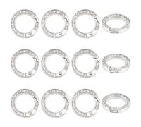 Unicraftal - 12 mosquetones redondos y llaveros de aleación con anillos de diamantes de imitación, anillos de metal y pedrería, 25 mm, clip de platino para primavera redondo, llavero, hebilla de