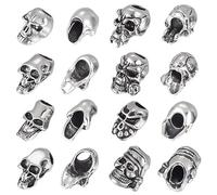 UNICRAFTAL 16cs 8 Estilos Aleación Antigua Plata Cráneo Perlas Exterior EDC Herramienta Paracaídas Cuerda Cráneo Cabeza Perlas Retro Gran Agujero Cuentas Metal para Pulseras Fabricación de Joyería