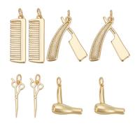 UNICRAFTAL 8 piezas auténticas colgante de metal sobre el tema de la peluquería chapado en oro 18K 4 estilo tijeras secador pelo peine encanto peluquero con anillos de saltura de 3mm para la creación