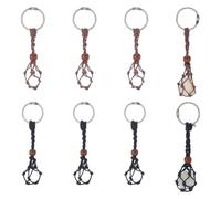 Unicraftal - Llavero de jaula de cristal de 2 colores, soporte vacío de hilo de algodón encerado, bolsa de macramo, llavero ajustable de piedra preciosa para mujeres y hombres, llaveros de coche