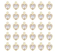 UNICRAFTAL - Lote de 80 encantos de diamantes de imitación de latón dorado con corazones cúbicos de circonio cúbico encantos corazón de cristal de la suerte piedras de nacimiento colgantes con hebilla