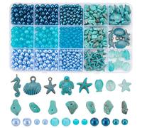 UNICRAFTALE 1 caja de perlas de mar diferentes cuentas redondas de cristal 580 piezas tortugas estrellas de mar azul turquesa perlas estrella de mar tortuga DIY verano océano animales espaciadores
