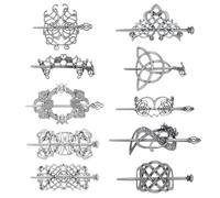 UNICRAFTALE 10 horquillas vikingas para el pelo de 10 estilos, estilo vintage, de metal plateado envejecido, pasadores celtas, accesorios de joyería retro vikingos para mujer, 25,5-58,5 mm