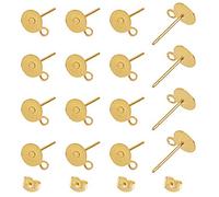 UNICRAFTALE 100 Bandeja de 6 mm Kit de Postes de Aretes Redondos Y Planos Dorados 304 Pernos de Acero Inoxidable con Postes Redondos Y Planos con Bucle Y Tuercas para Hacer Arete