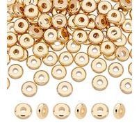 UNICRAFTALE 100 pcs Cuentas Redondas Planas de 6 mm 202 cuentas Espaciadoras de Acero Inoxidable Agujero de Disco de 2 mm Cuentas de Metal Chapadas En Oro Real de 18 quilates Hacer Pulseras