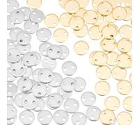 UNICRAFTALE 100 Unids 2 Colores 304 Encantos de Conector de Acero Inoxidable Conectores de Enlaces Redondos Planos Estampado Etiqueta En Blanco Encanto de Doble Orificio Colgantes de Metal Conectores