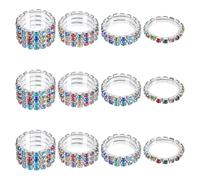 UNICRAFTALE 12 piezas 4 estilos brillantes apilables anillos elásticos con diamantes de imitación anillos elásticos con diamantes de imitación colorido anillo para el pulgar para el dedo meñique