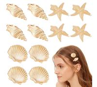 UNICRAFTALE 12 pinzas para el pelo de 3 estrellas de mar doradas para mujer, pequeñas horquillas de metal con concha de cocodrilo, para vacaciones de verano, fiestas en la playa, Hawaii, 32,5, 45 mm