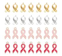 UNICRAFTALE 120 dijes de 4 estilos de cáncer de mama para mujer, diseño de cinta de concienciación de esperanza rosa, dije de metal grabado con lazo para hacer joyas, supervivientes, eventos públicos