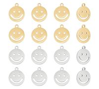 UNICRAFTALE 16 pieza 2 colores Colgantes de Sonrisa 304 colgantes Sonrientes de Acero Inoxidable Redondo Plano de Metal con Cara Sonriente Dijes Felices Encanto Hueco para Hacer Joyas