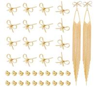 UNICRAFTALE 20 aretes de tuerca con lazo chapados en oro con 20 tuercas de latón para la oreja, aretes huecos de metal para hacer joyas