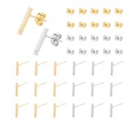 UNICRAFTALE 20 pendientes rectangulares de latón de 2 colores, con 20 tuercas y ojal largo de 12,5 mm para la fabricación de pendientes y joyas de bricolaje